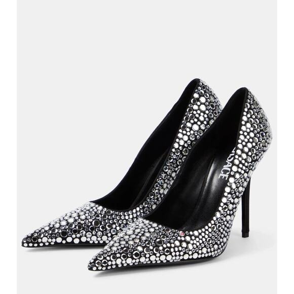 Versace Pumps 40/US 10 Black Crystal Embellished Leather Heel NIB $1,450 - Picture 3 of 14